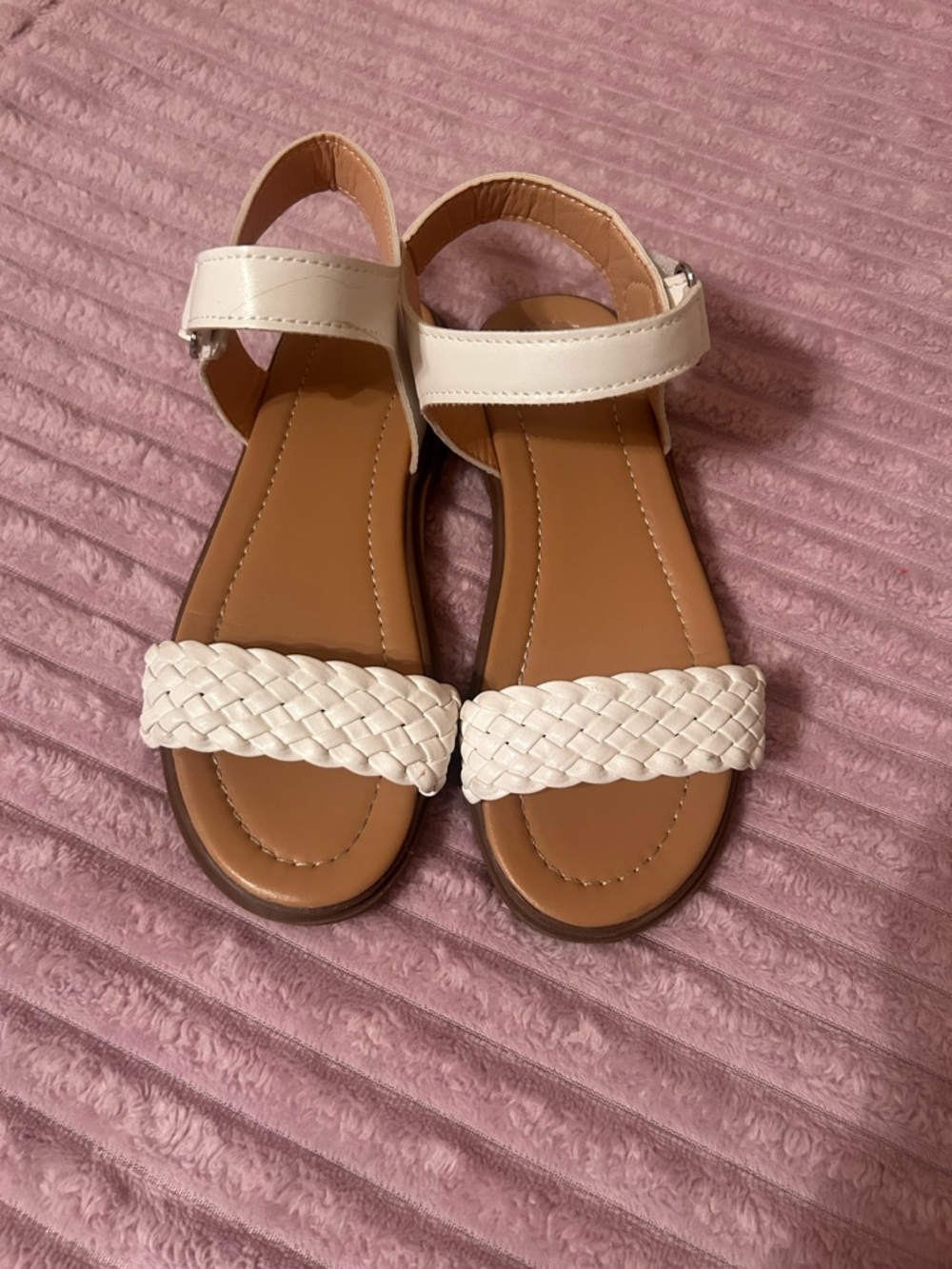 Kids  White Braided Strap Ankle Sandals